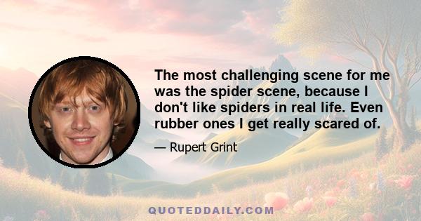 The most challenging scene for me was the spider scene, because I don't like spiders in real life. Even rubber ones I get really scared of.