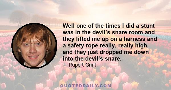 Well one of the times I did a stunt was in the devil’s snare room and they lifted me up on a harness and a safety rope really, really high, and they just dropped me down into the devil’s snare.