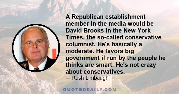 A Republican establishment member in the media would be David Brooks in the New York Times, the so-called conservative columnist. He's basically a moderate. He favors big government if run by the people he thinks are