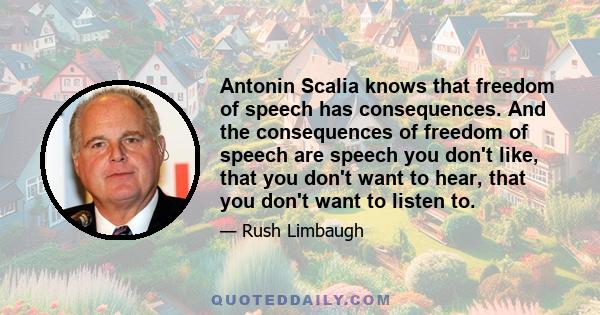 Antonin Scalia knows that freedom of speech has consequences. And the consequences of freedom of speech are speech you don't like, that you don't want to hear, that you don't want to listen to.