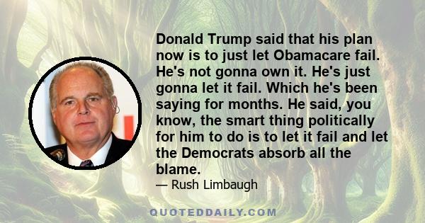 Donald Trump said that his plan now is to just let Obamacare fail. He's not gonna own it. He's just gonna let it fail. Which he's been saying for months. He said, you know, the smart thing politically for him to do is