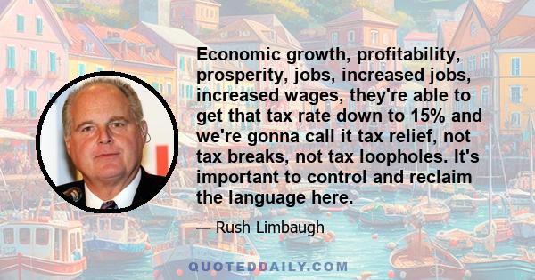 Economic growth, profitability, prosperity, jobs, increased jobs, increased wages, they're able to get that tax rate down to 15% and we're gonna call it tax relief, not tax breaks, not tax loopholes. It's important to