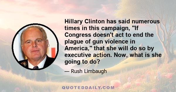 Hillary Clinton has said numerous times in this campaign, If Congress doesn't act to end the plague of gun violence in America, that she will do so by executive action. Now, what is she going to do?