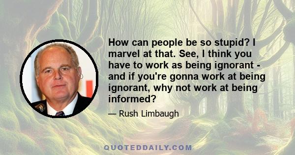 How can people be so stupid? I marvel at that. See, I think you have to work as being ignorant - and if you're gonna work at being ignorant, why not work at being informed?