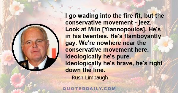 I go wading into the fire fit, but the conservative movement - jeez. Look at Milo [Yiannopoulos]. He's in his twenties. He's flamboyantly gay. We're nowhere near the conservative movement here. Ideologically he's pure.