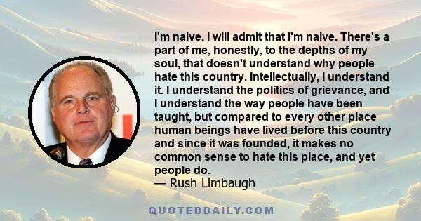 I'm naive. I will admit that I'm naive. There's a part of me, honestly, to the depths of my soul, that doesn't understand why people hate this country. Intellectually, I understand it. I understand the politics of