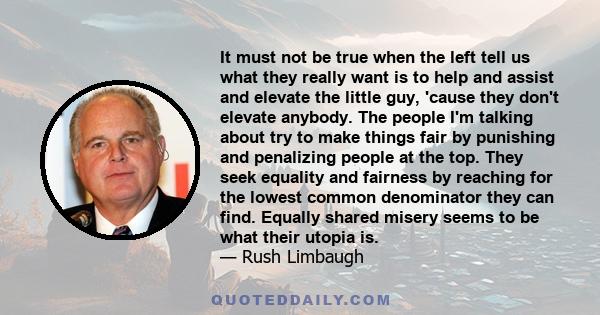 It must not be true when the left tell us what they really want is to help and assist and elevate the little guy, 'cause they don't elevate anybody. The people I'm talking about try to make things fair by punishing and