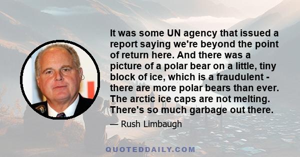 It was some UN agency that issued a report saying we're beyond the point of return here. And there was a picture of a polar bear on a little, tiny block of ice, which is a fraudulent - there are more polar bears than