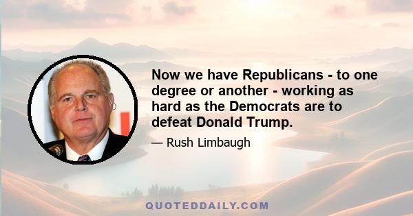 Now we have Republicans - to one degree or another - working as hard as the Democrats are to defeat Donald Trump.