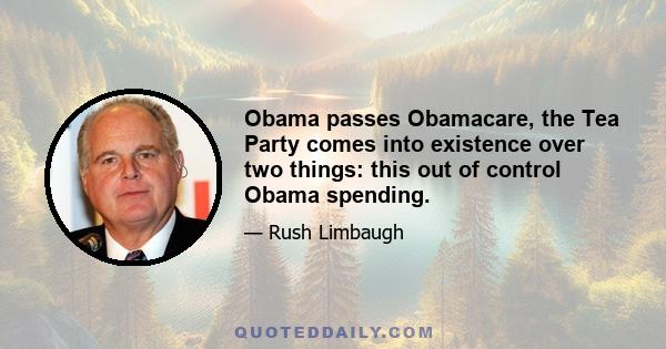 Obama passes Obamacare, the Tea Party comes into existence over two things: this out of control Obama spending.