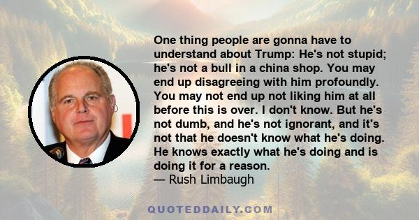 One thing people are gonna have to understand about Trump: He's not stupid; he's not a bull in a china shop. You may end up disagreeing with him profoundly. You may not end up not liking him at all before this is over.