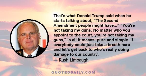 That's what Donald Trump said when he starts talking about, The Second Amendment people might have... You're not taking my guns. No matter who you appoint to the court, you're not taking my guns, is all it means, pure