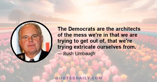 The Democrats are the architects of the mess we're in that we are trying to get out of, that we're trying extricate ourselves from.