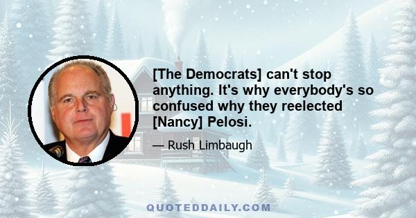 [The Democrats] can't stop anything. It's why everybody's so confused why they reelected [Nancy] Pelosi.