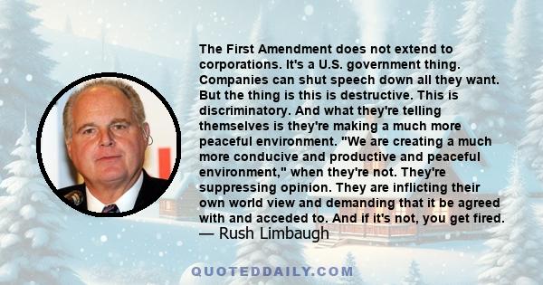 The First Amendment does not extend to corporations. It's a U.S. government thing. Companies can shut speech down all they want. But the thing is this is destructive. This is discriminatory. And what they're telling