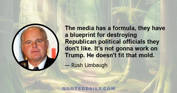 The media has a formula, they have a blueprint for destroying Republican political officials they don't like. It's not gonna work on Trump. He doesn't fit that mold.