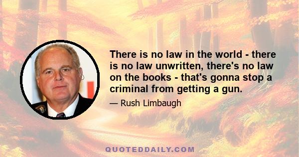 There is no law in the world - there is no law unwritten, there's no law on the books - that's gonna stop a criminal from getting a gun.