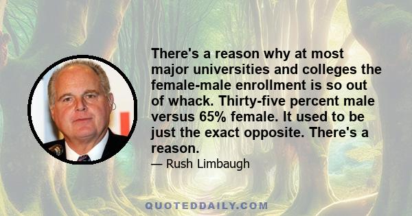 There's a reason why at most major universities and colleges the female-male enrollment is so out of whack. Thirty-five percent male versus 65% female. It used to be just the exact opposite. There's a reason.