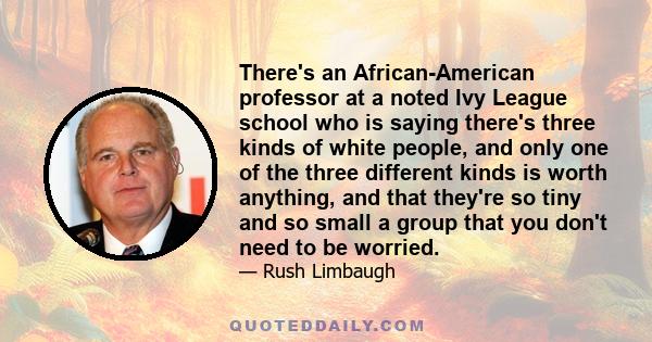 There's an African-American professor at a noted Ivy League school who is saying there's three kinds of white people, and only one of the three different kinds is worth anything, and that they're so tiny and so small a