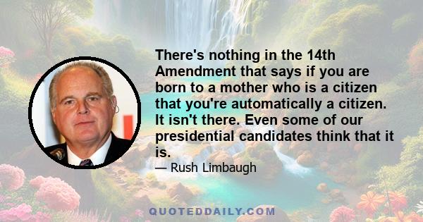 There's nothing in the 14th Amendment that says if you are born to a mother who is a citizen that you're automatically a citizen. It isn't there. Even some of our presidential candidates think that it is.