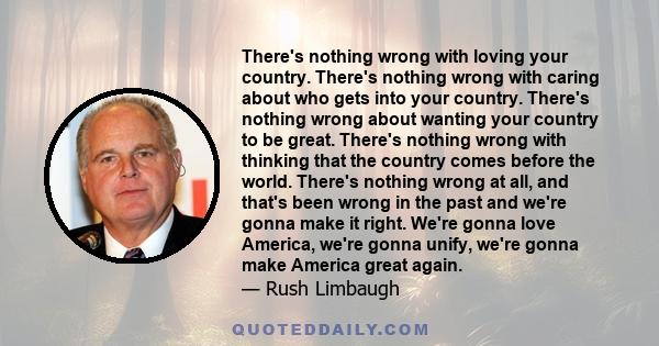 There's nothing wrong with loving your country. There's nothing wrong with caring about who gets into your country. There's nothing wrong about wanting your country to be great. There's nothing wrong with thinking that