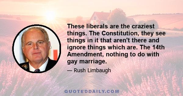 These liberals are the craziest things. The Constitution, they see things in it that aren't there and ignore things which are. The 14th Amendment, nothing to do with gay marriage.