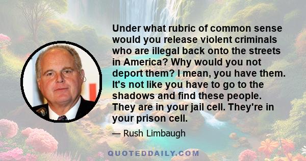 Under what rubric of common sense would you release violent criminals who are illegal back onto the streets in America? Why would you not deport them? I mean, you have them. It's not like you have to go to the shadows