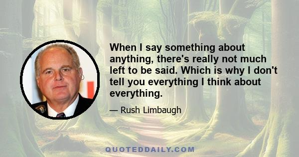 When I say something about anything, there's really not much left to be said. Which is why I don't tell you everything I think about everything.