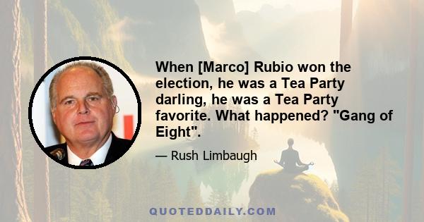 When [Marco] Rubio won the election, he was a Tea Party darling, he was a Tea Party favorite. What happened? Gang of Eight.