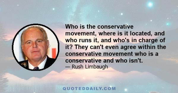 Who is the conservative movement, where is it located, and who runs it, and who's in charge of it? They can't even agree within the conservative movement who is a conservative and who isn't.