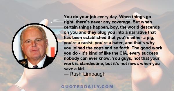 You do your job every day. When things go right, there's never any coverage. But when certain things happen, boy, the world descends on you and they plug you into a narrative that has been established that you're either 