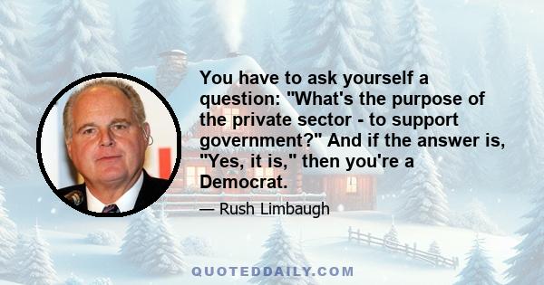 You have to ask yourself a question: What's the purpose of the private sector - to support government? And if the answer is, Yes, it is, then you're a Democrat.