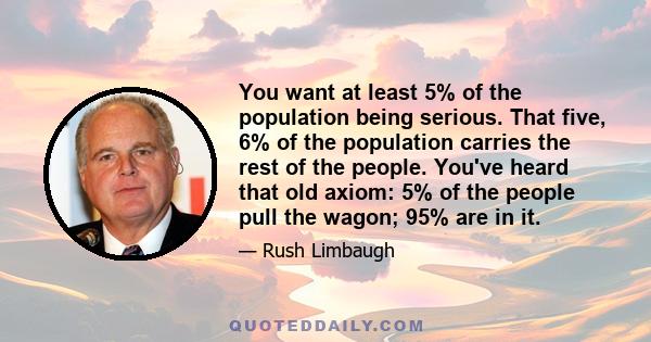 You want at least 5% of the population being serious. That five, 6% of the population carries the rest of the people. You've heard that old axiom: 5% of the people pull the wagon; 95% are in it.