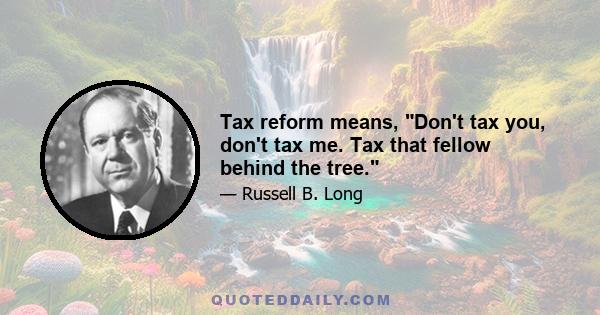 Tax reform means, Don't tax you, don't tax me. Tax that fellow behind the tree.