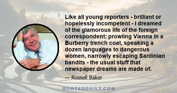 Like all young reporters - brilliant or hopelessly incompetent - I dreamed of the glamorous life of the foreign correspondent: prowling Vienna in a Burberry trench coat, speaking a dozen languages to dangerous women,