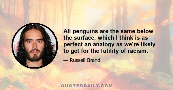 All penguins are the same below the surface, which I think is as perfect an analogy as we're likely to get for the futility of racism.