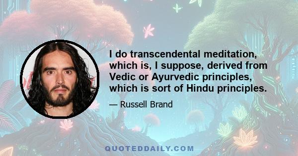 I do transcendental meditation, which is, I suppose, derived from Vedic or Ayurvedic principles, which is sort of Hindu principles.