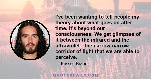 I've been wanting to tell people my theory about what goes on after time. It's beyond our consciousness. We get glimpses of it between the infrared and the ultraviolet - the narrow narrow corridor of light that we are