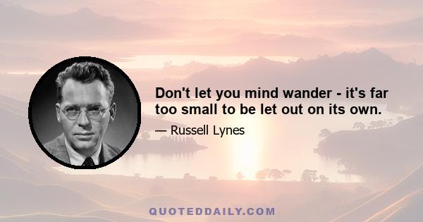 Don't let you mind wander - it's far too small to be let out on its own.