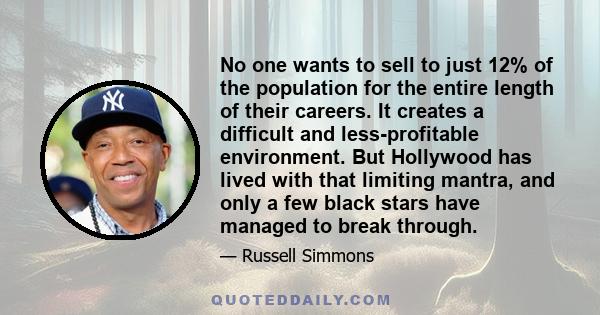 No one wants to sell to just 12% of the population for the entire length of their careers. It creates a difficult and less-profitable environment. But Hollywood has lived with that limiting mantra, and only a few black