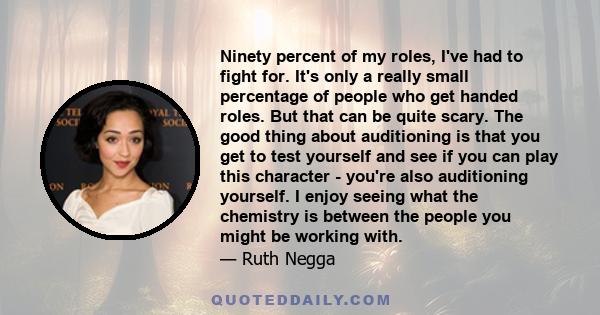 Ninety percent of my roles, I've had to fight for. It's only a really small percentage of people who get handed roles. But that can be quite scary. The good thing about auditioning is that you get to test yourself and