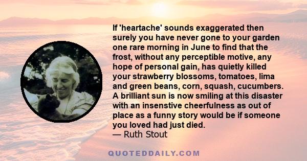 If 'heartache' sounds exaggerated then surely you have never gone to your garden one rare morning in June to find that the frost, without any perceptible motive, any hope of personal gain, has quietly killed your