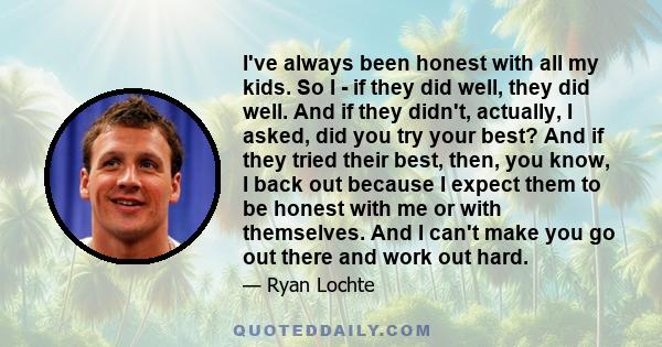 I've always been honest with all my kids. So I - if they did well, they did well. And if they didn't, actually, I asked, did you try your best? And if they tried their best, then, you know, I back out because I expect