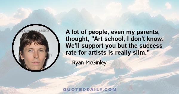 A lot of people, even my parents, thought, Art school, I don't know. We'll support you but the success rate for artists is really slim.