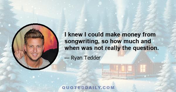 I knew I could make money from songwriting, so how much and when was not really the question.