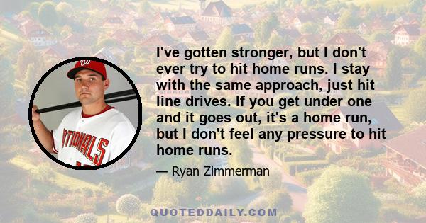 I've gotten stronger, but I don't ever try to hit home runs. I stay with the same approach, just hit line drives. If you get under one and it goes out, it's a home run, but I don't feel any pressure to hit home runs.