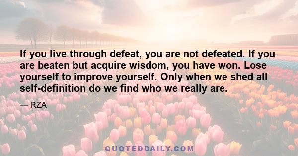 If you live through defeat, you are not defeated. If you are beaten but acquire wisdom, you have won. Lose yourself to improve yourself. Only when we shed all self-definition do we find who we really are.