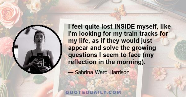 I feel quite lost INSIDE myself, like I'm looking for my train tracks for my life, as if they would just appear and solve the growing questions I seem to face (my reflection in the morning).