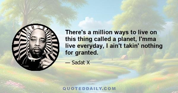 There's a million ways to live on this thing called a planet, I'mma live everyday, I ain't takin' nothing for granted.