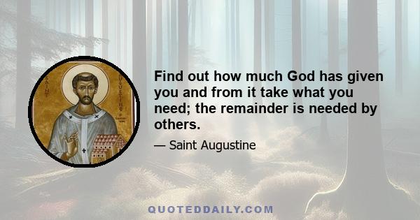 Find out how much God has given you and from it take what you need; the remainder is needed by others.